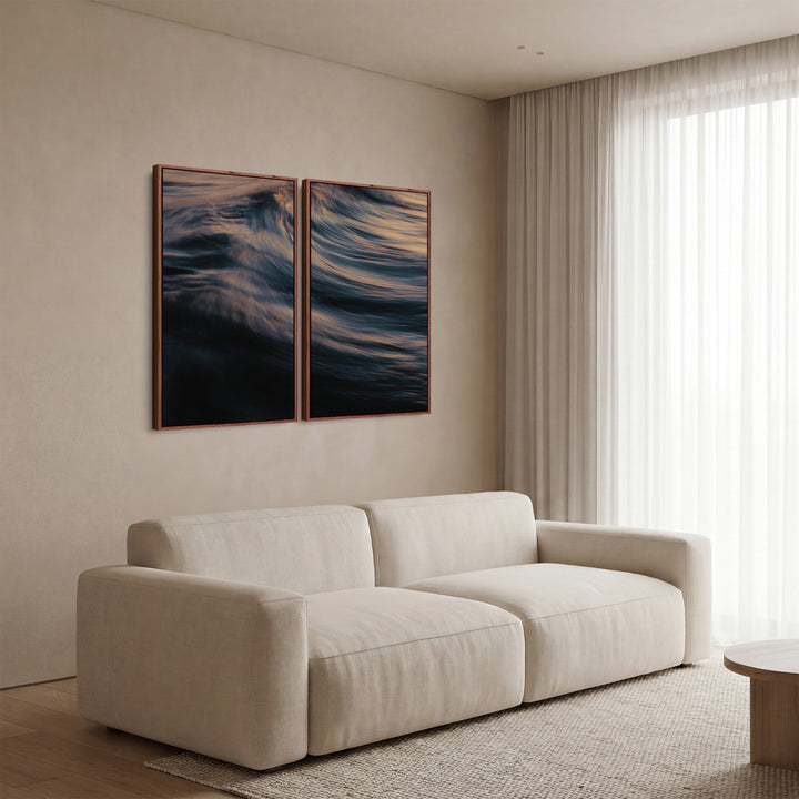 Breaking Ocean Wave Triptych Wall Art For Living Room In Blue And Orange