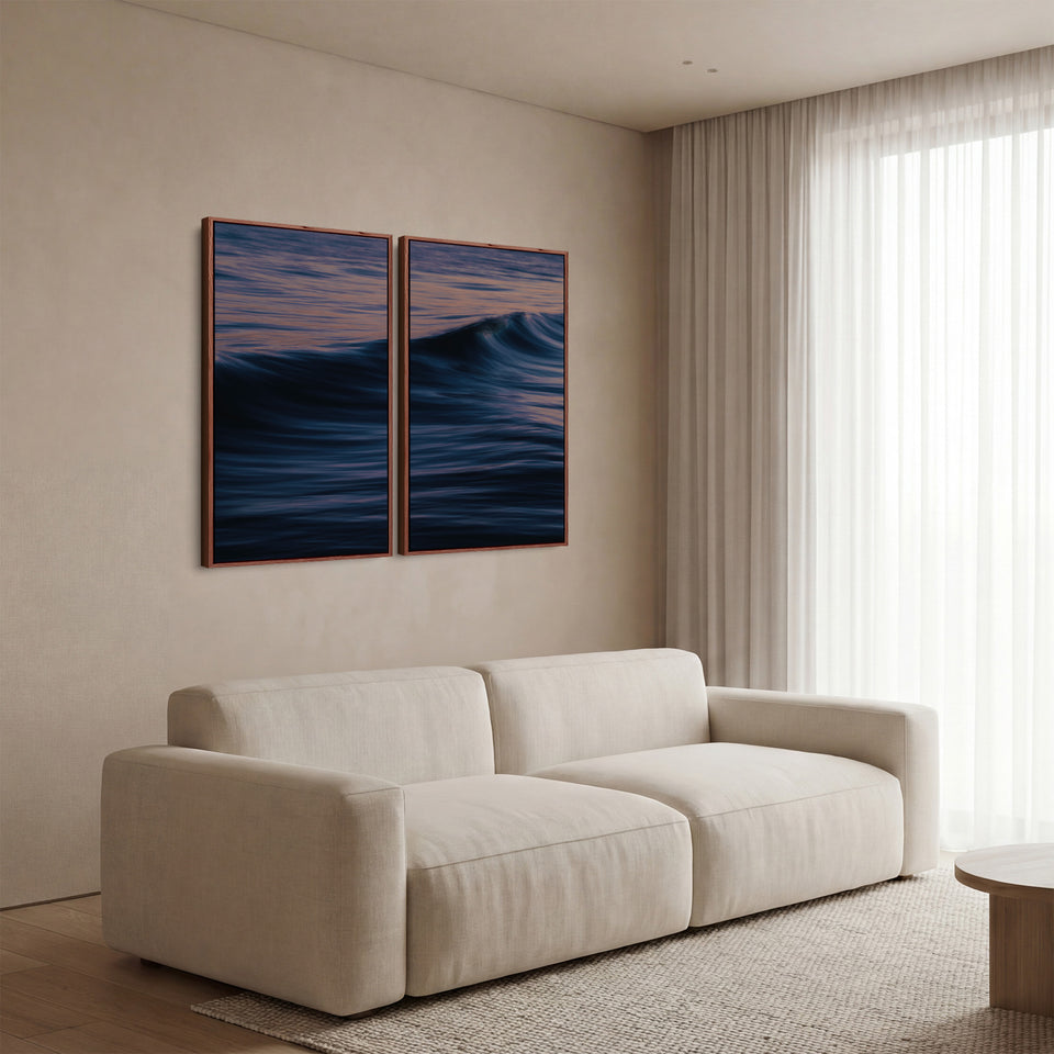 Ocean Wave Crest 3 Piece Wall Art Set For Hallway In Blue And Pink