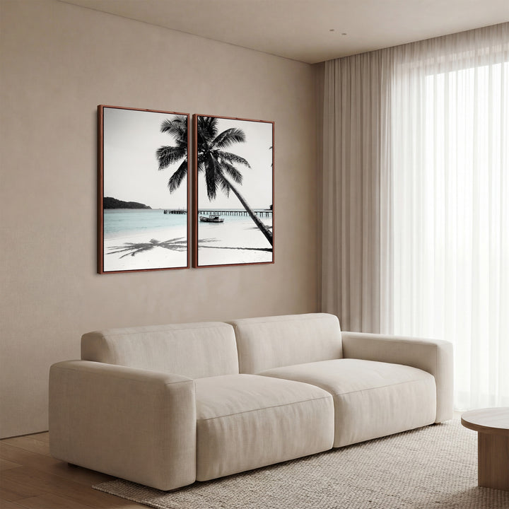 Tropical Beach Palm Two Panel Wall Art For Living Room
