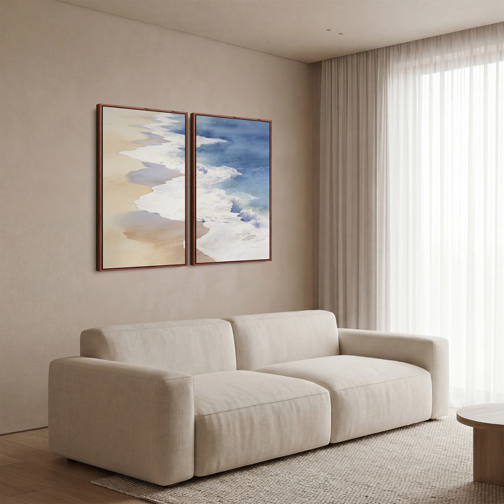 Ocean Shoreline Waves Vertical Diptych Wall Art For Office