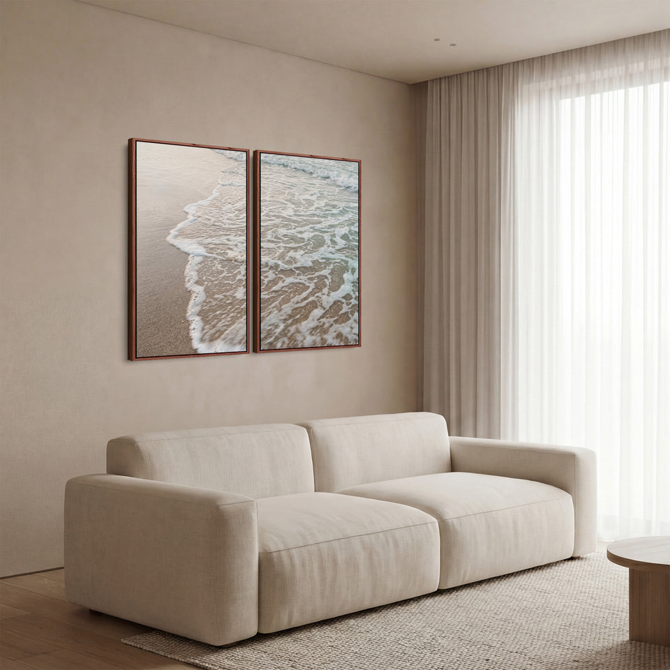 Lacy Foam Wall Art Set Of 2 Running Up Wet Rippled Sand Living Room