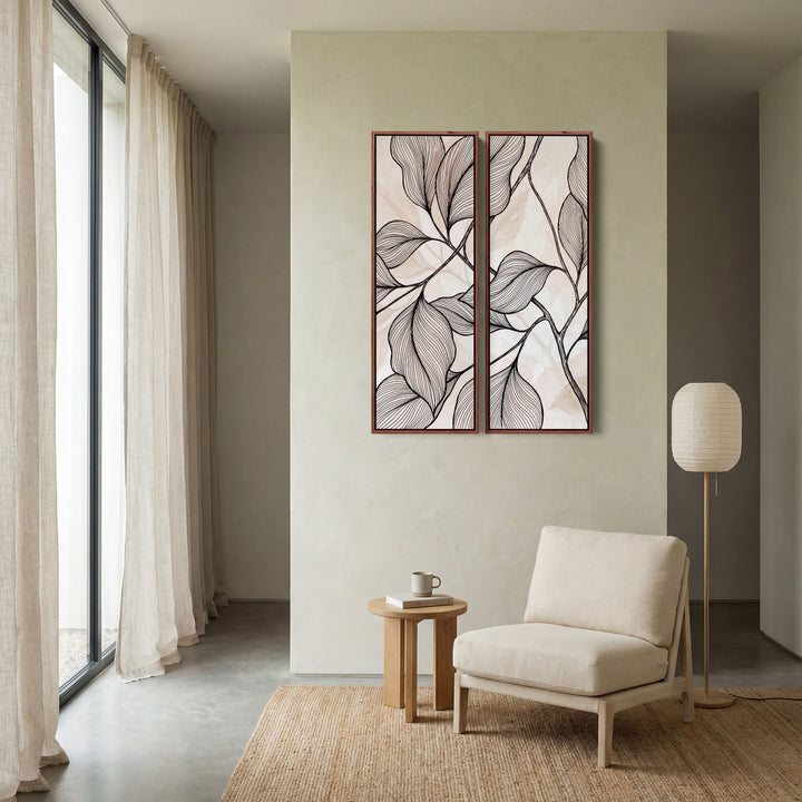 Diptych Wall Art Minimal Line Leaves Hallway Botanical