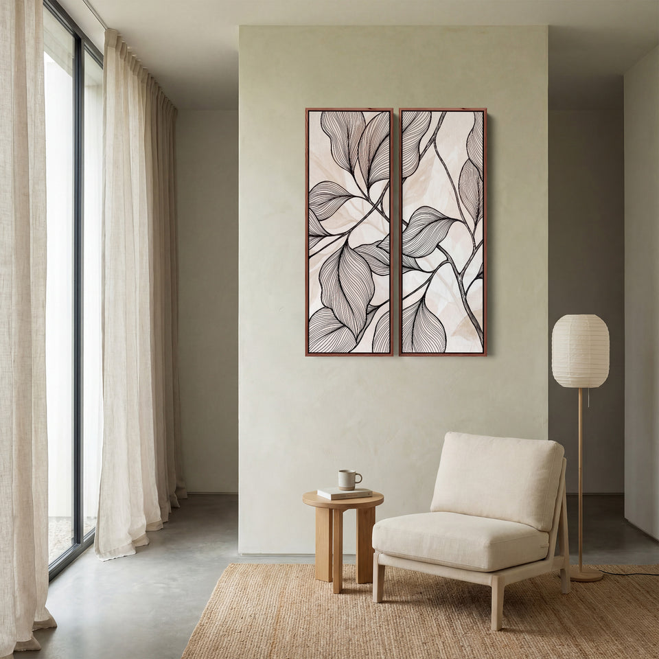 Diptych Wall Art Minimal Line Leaves Hallway Botanical