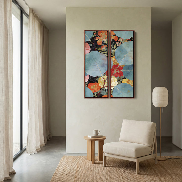 Two Panel Wall Art Floral Leaves Office Botanical