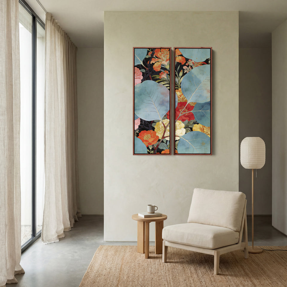 Two Panel Wall Art Floral Leaves Office Botanical