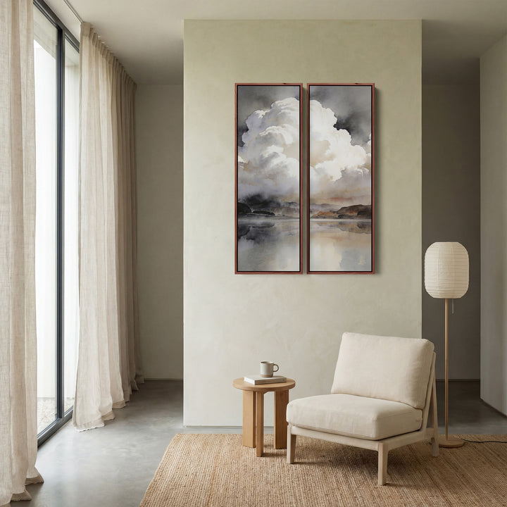 Vertical Diptych Wall Art Dramatic Cloud Reflections Bedroom