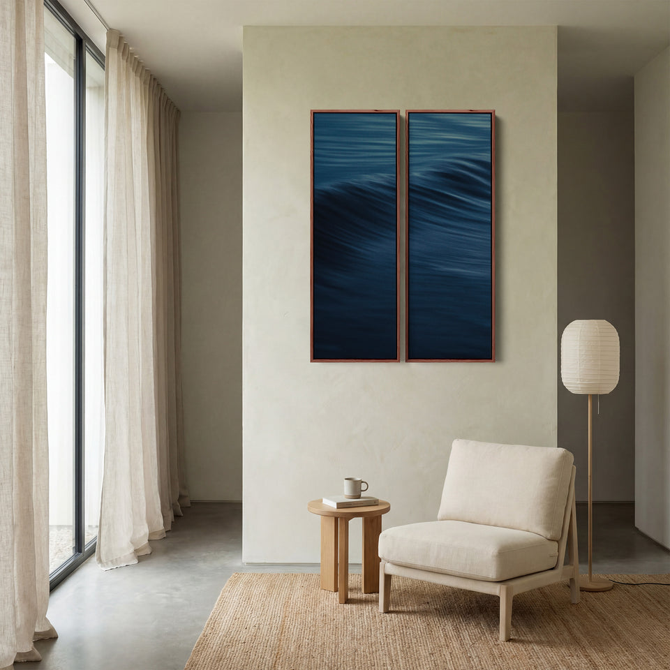 Triptych Wall Art With Rolling Ocean Wave For Living Room Calm Blue Sea