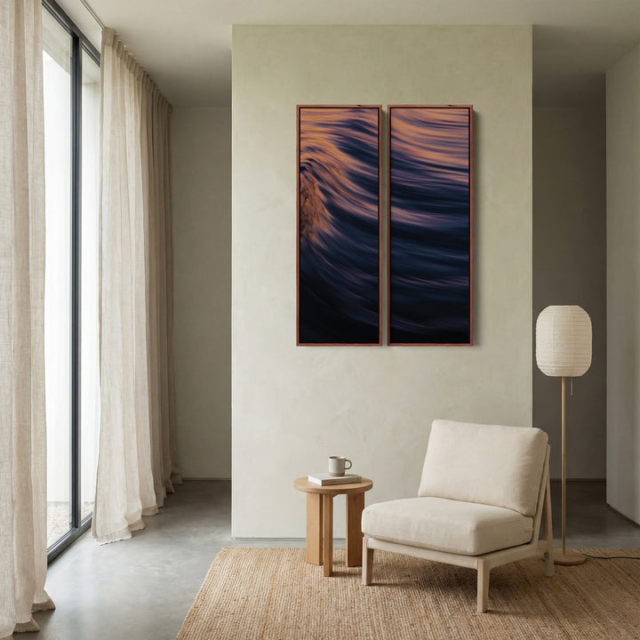 Warm Curling Ocean Wave Oversized Triptych Wall Art For Bedroom