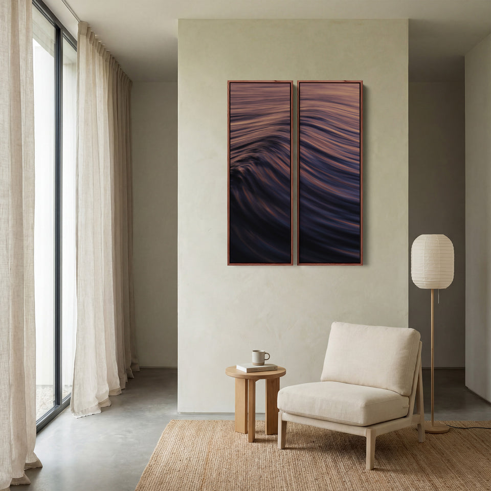 Blue And Orange Set Of 3 Wall Art With Gentle Ocean Swell For Hallway