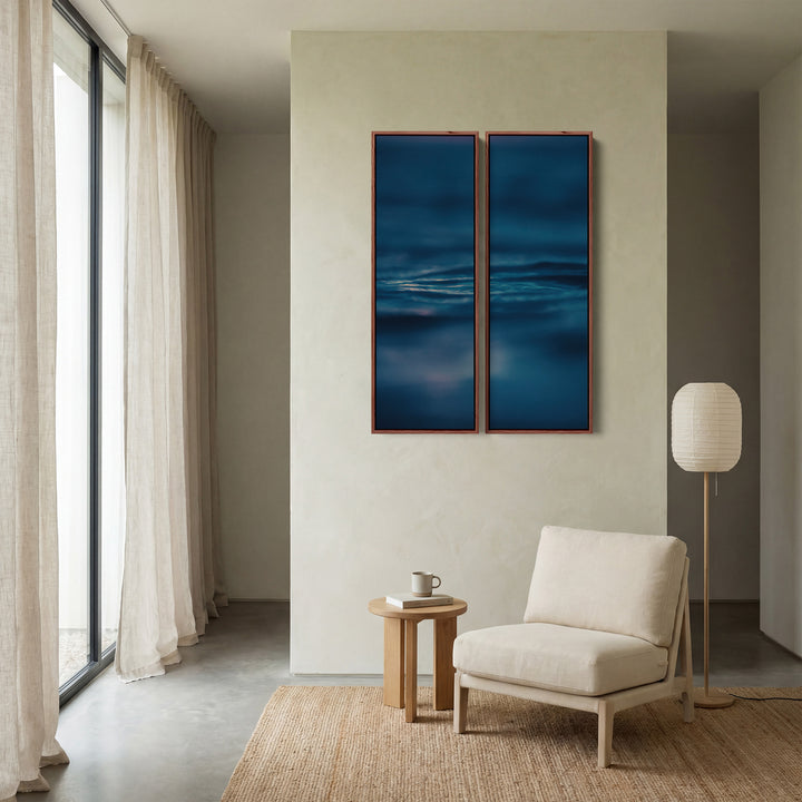 Calm Sea Surface 3 Piece Wall Art Set For Office In Deep Blue