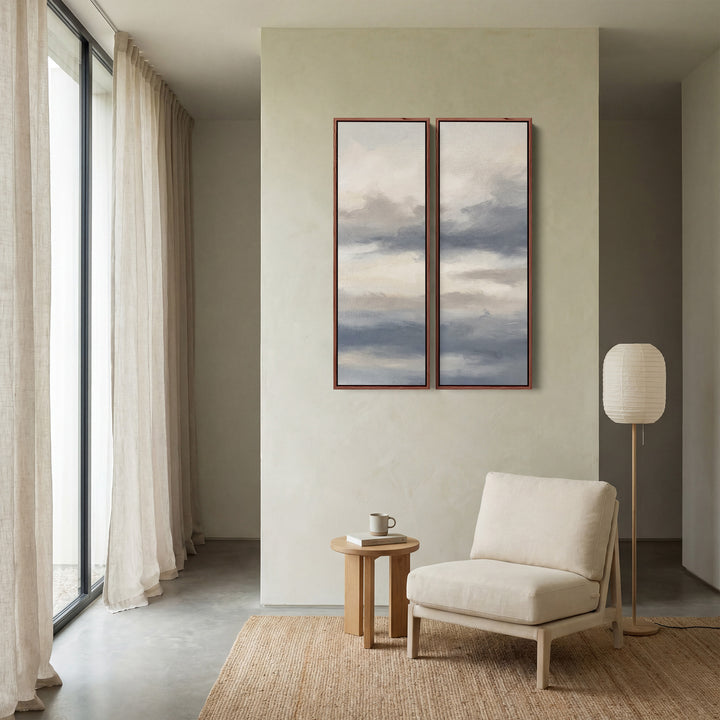 Soft Cloudy Sky Set Of 2 Wall Art In White Grey And Blue For Hallway