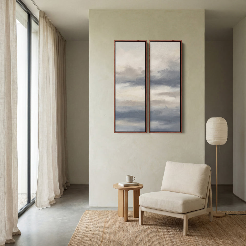Soft Cloudy Sky Set Of 2 Wall Art In White Grey And Blue For Hallway