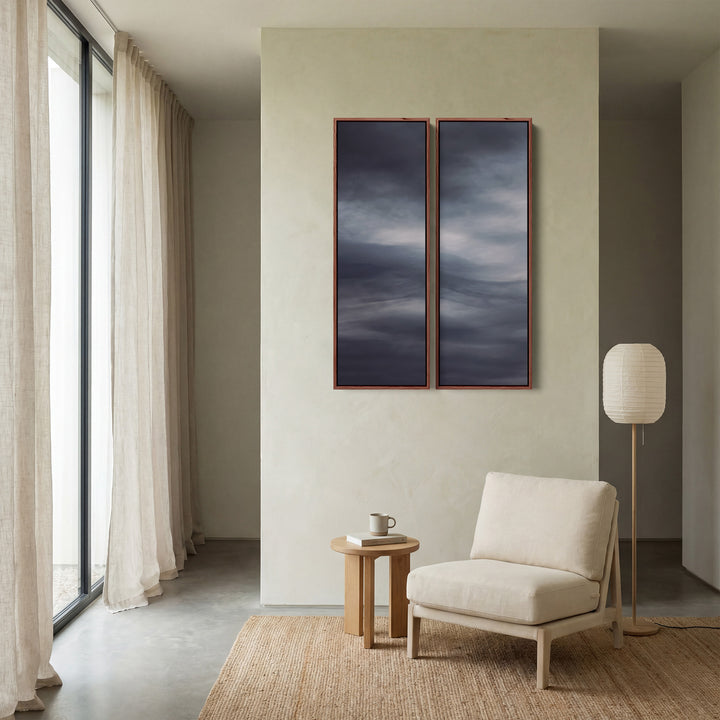 Dark Abstract Storm Clouds Two Panel Wall Art In Grey Black Blue For Office