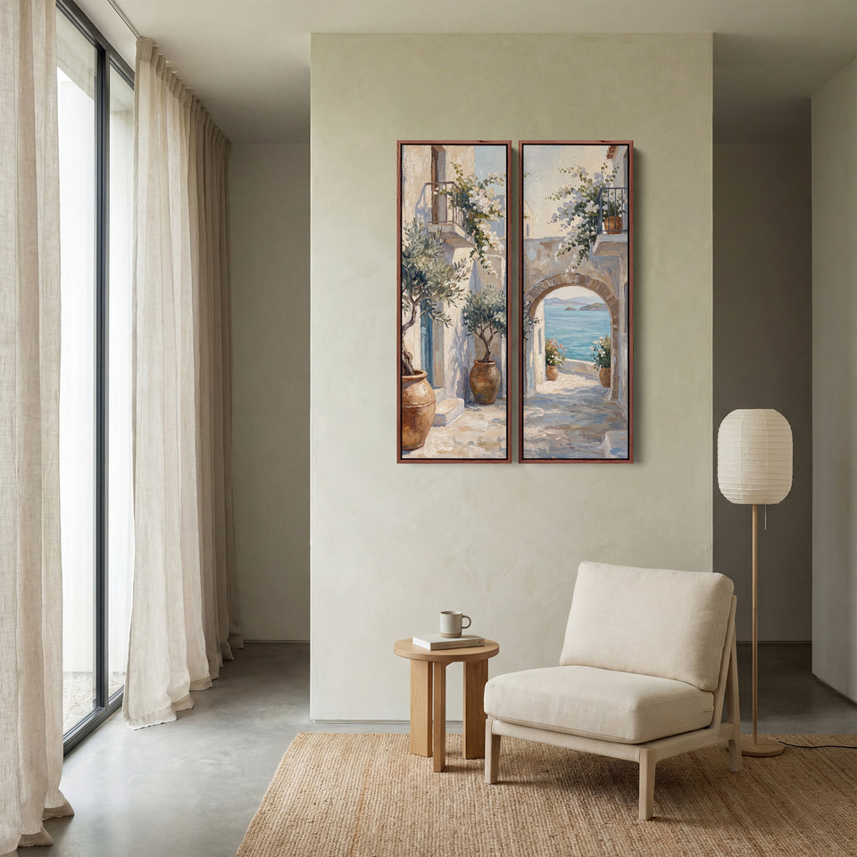 Mediterranean Coastal Street Extra Large Wall Art Set For Dining Room