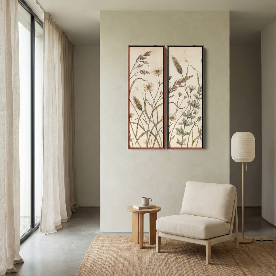 Wandkunst-Set aus 2 Bildern: Gepresste Gräser und Samenstände, Büro, Herbarium, Arbeitszimmer