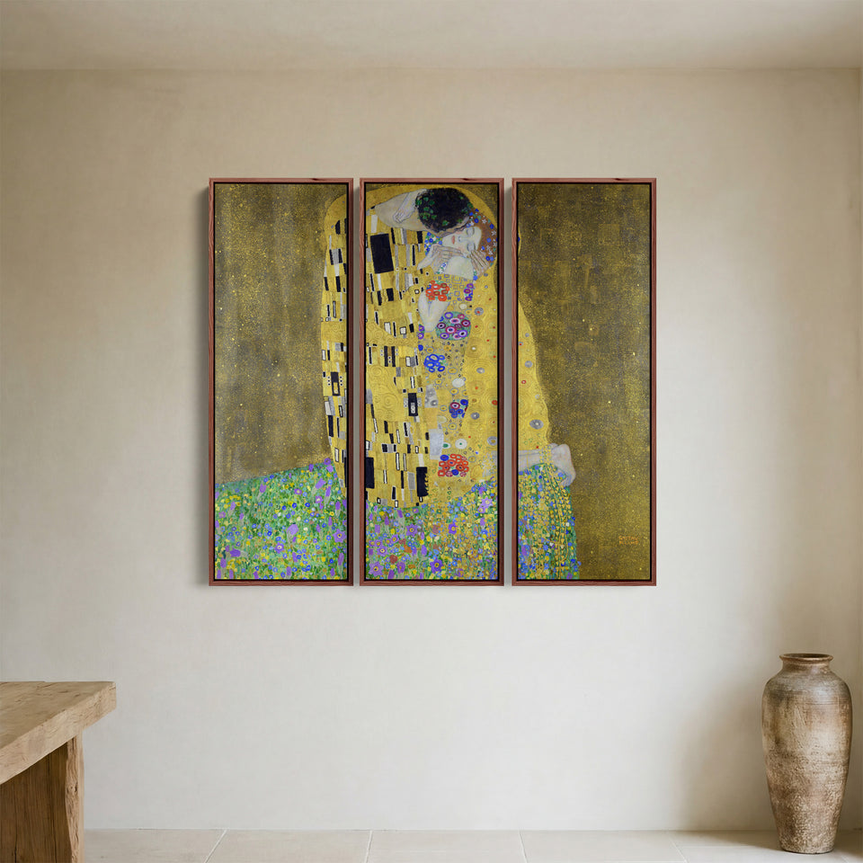 Triptych Wall Art Gustav Klimt The Kiss Set Of 3 For Living Room or Bedroom