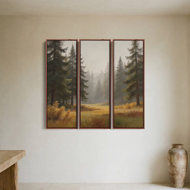 Misty Pine Forest Extra Large Wall Art Set for Bedroom With Woodland Scene