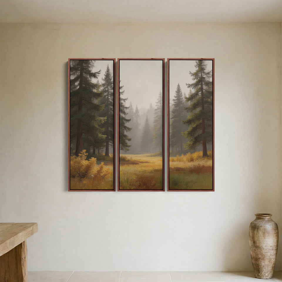 Misty Pine Forest Extra Large Wall Art Set for Bedroom With Woodland Scene