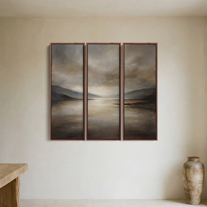 Set Of 3 Wall Art Moody Lake Mountain Scene For Bedroom