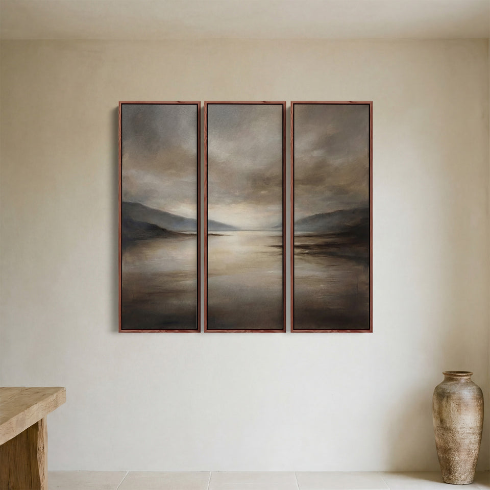 Set Of 3 Wall Art Moody Lake Mountain Scene For Bedroom