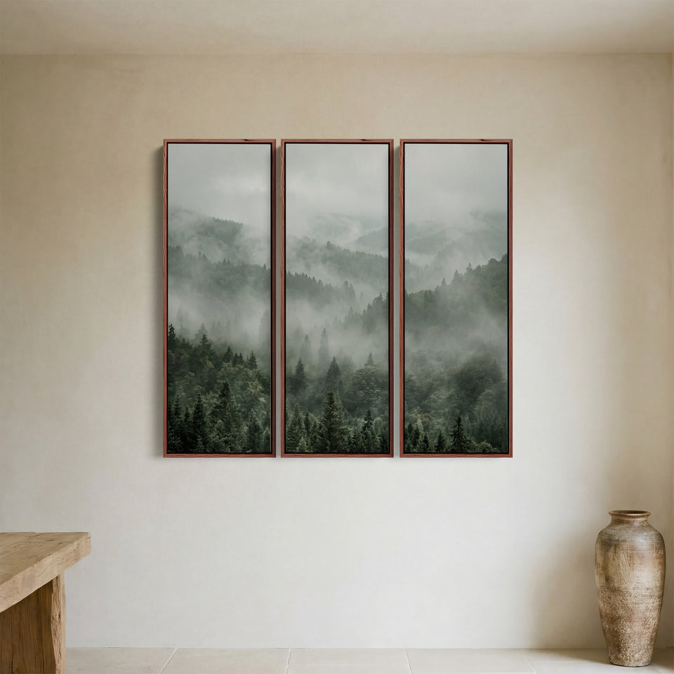 Foggy Evergreen Valley 3 Piece Wall Art Set For Office