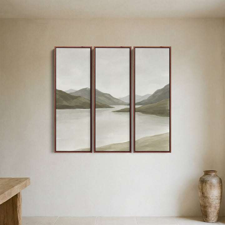 Minimalist Lake Horizon Vertical Triptych Wall Art For Hallway