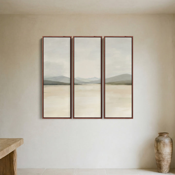 Soft Neutral Landscape Large Triptych Wall Art For Living Room