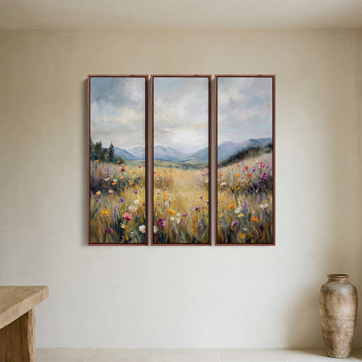 Wildflower Meadow Oversized Canvas Wall Art Set For Bedroom