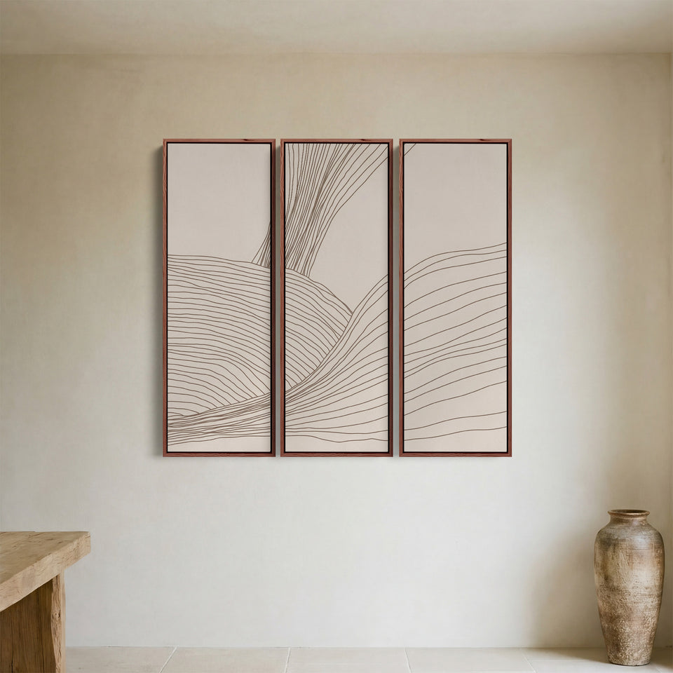 Triptych Wall Art Minimalist Flowing Line Abstract For Hallway