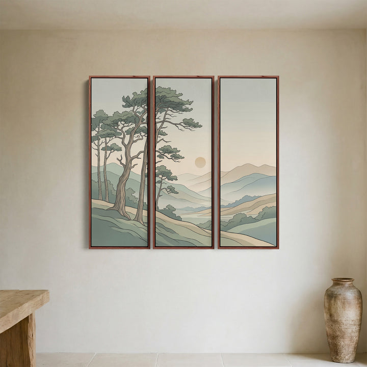 Set Of 3 Wall Art Minimalist Pine Mountain Landscape For Bedroom