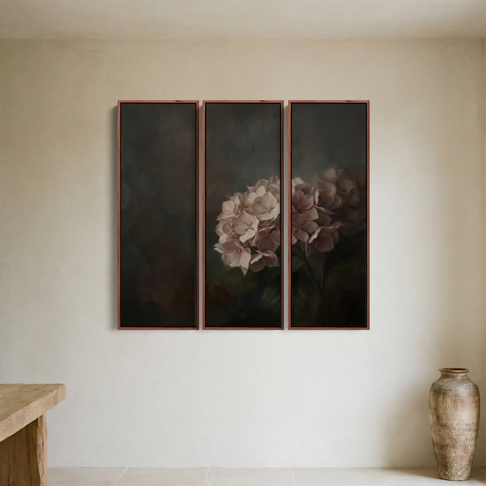 Moody Hydrangea Floral 3 Piece Wall Art Set For Dining Room