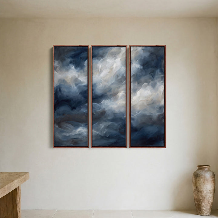 Abstract Ocean Waves Three Panel Wall Art for Living Room