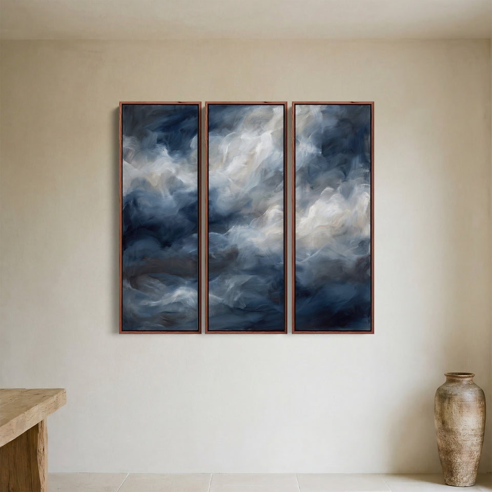 Abstract Ocean Waves Three Panel Wall Art for Living Room