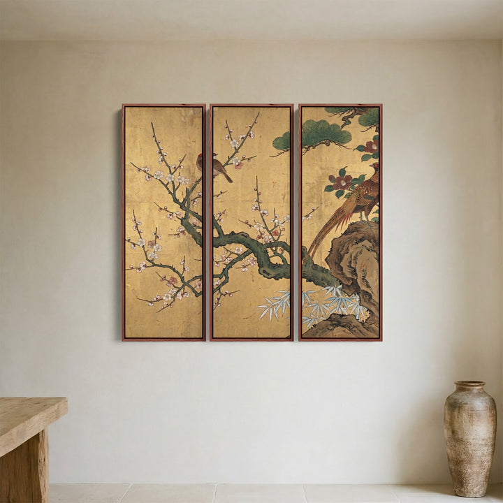 Japanese Oversized Canvas Wall Art Set Birds and Blossom for Dining Room