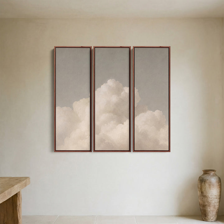 Soft Clouds Oversized Triptych Wall Art for Hallway