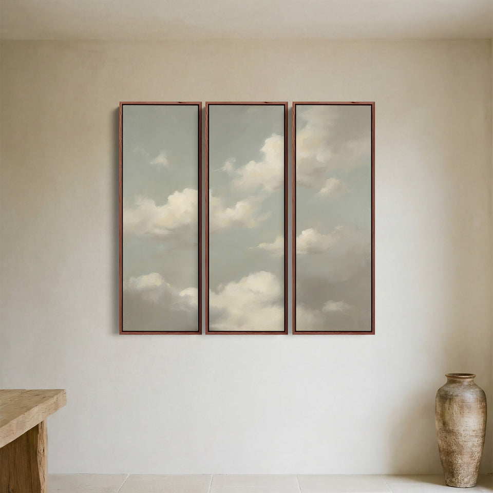 Triptych Wall Art Soft Clouds for Bedroom