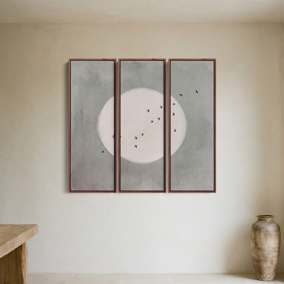 Set Of 3 Wall Art Full Moon and Birds for Hallway