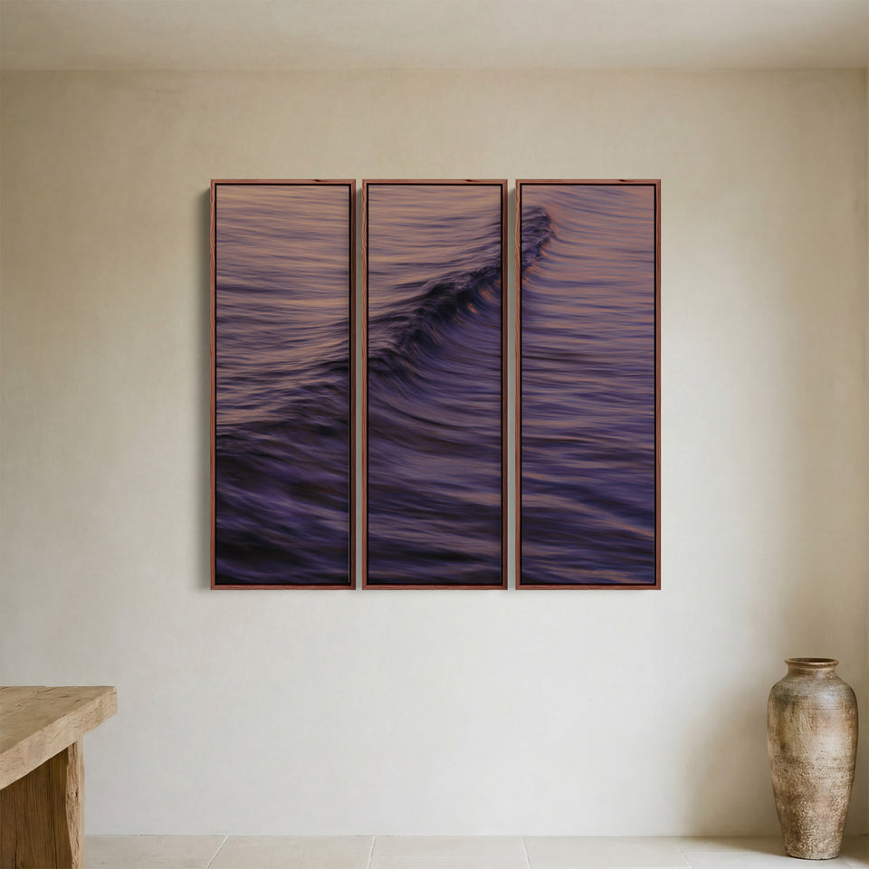Gentle Ocean Wave 3 Piece Wall Art Set For Dining Room In Blue Pink