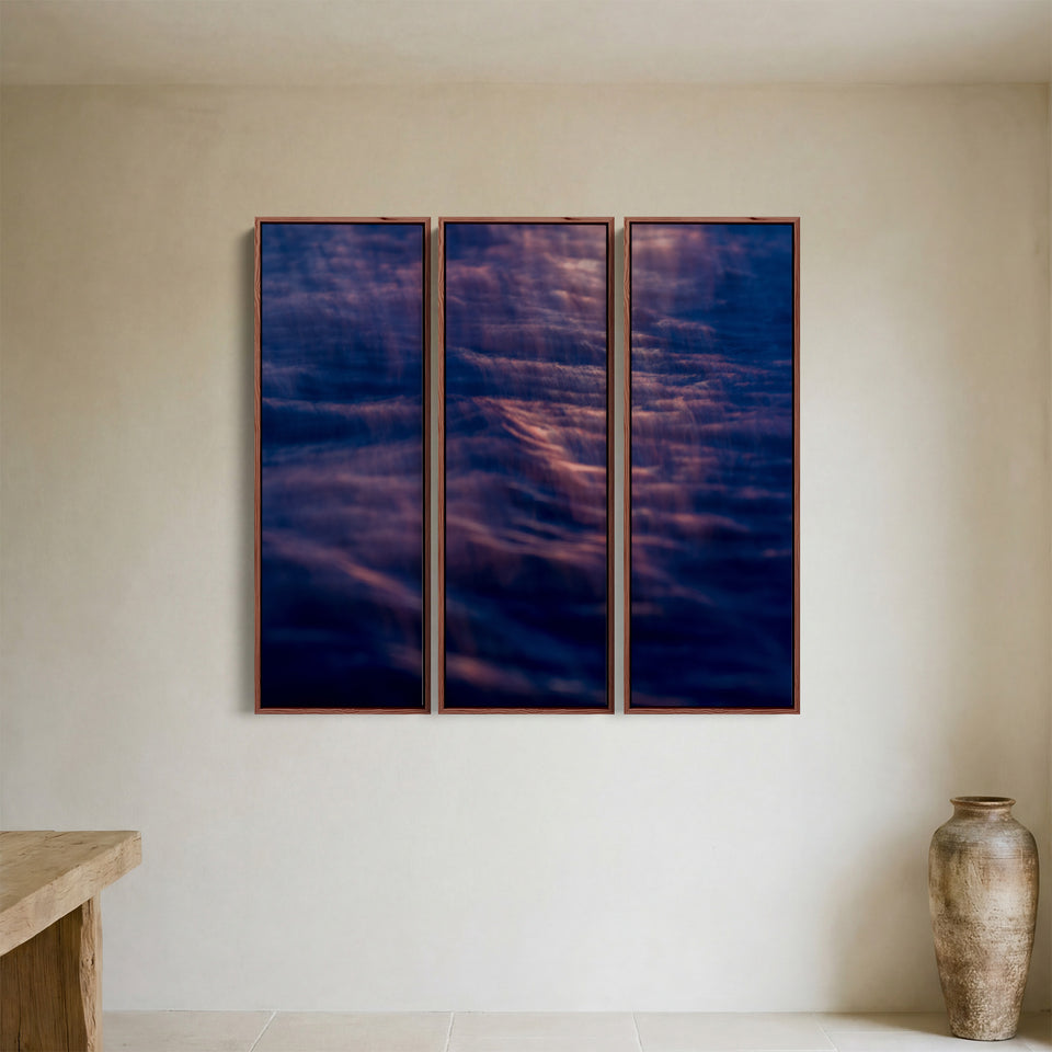 Abstract Water Surface Large Triptych Wall Art For Office In Blue Pink