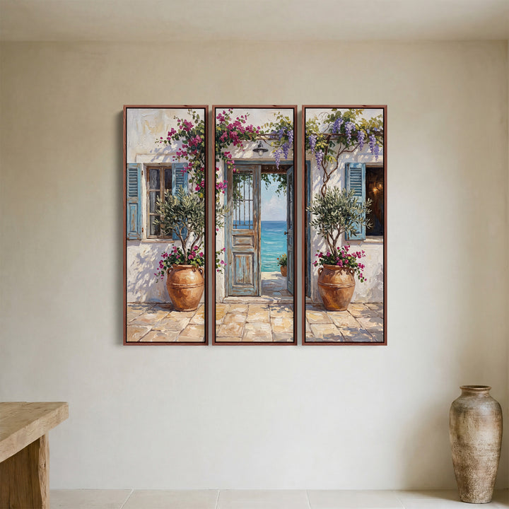 Triptych Wall Art With Mediterranean Doorway For Living Room