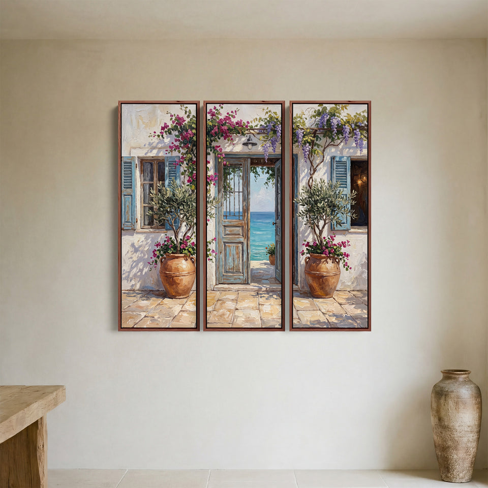 Triptych Wall Art With Mediterranean Doorway For Living Room