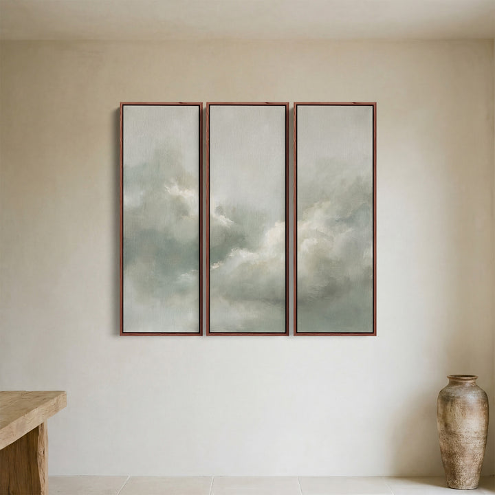 Soft Green Cloud Three Panel Wall Art For Office Calm