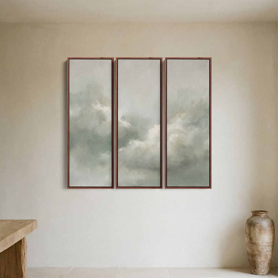 Soft Green Cloud Three Panel Wall Art For Office Calm