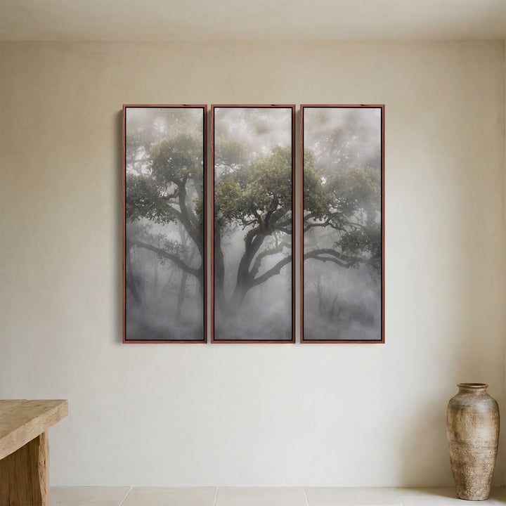 Misty Woodland Vertical Triptych Wall Art For Hallway