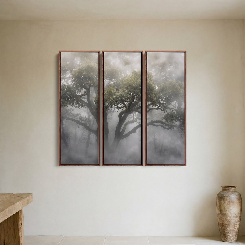 Misty Woodland Vertical Triptych Wall Art For Hallway