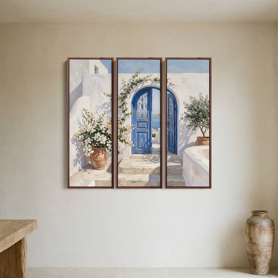 Blue Arched Door Oversized Canvas Wall Art Set For Kitchen