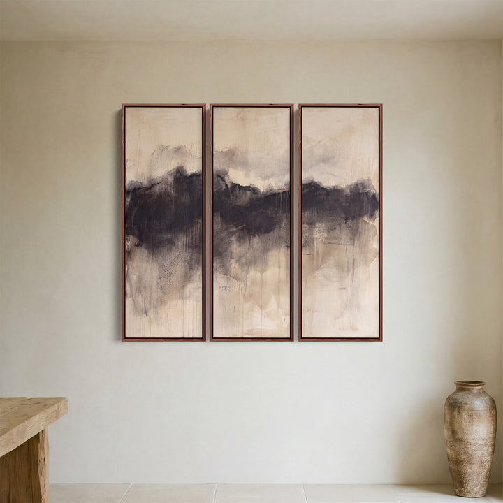 Dark Ink Ridge Across Beige 3 Piece Wall Art Set Office Wall Decor