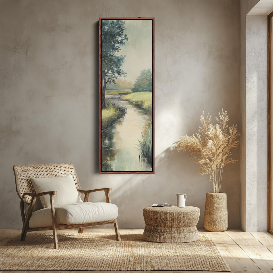Vertical Wall Art Riverside Landscape With Trees For Living Room