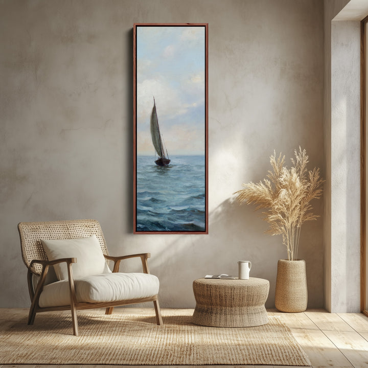 Narrow Wall Art Sailboat At Sea For Bedroom Coastal Scene
