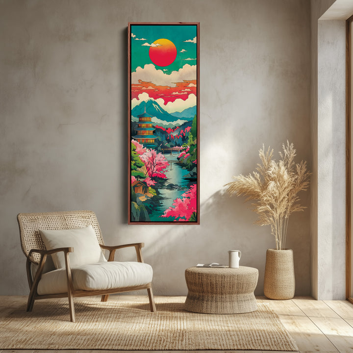 Large Wall Art Japanese Pagoda Landscape For Hallway Decor